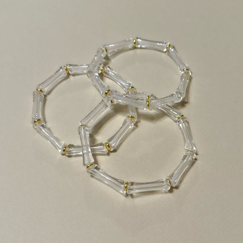 Anthropologie Clear and Gold Beaded Stretch Bracelet - Picture 2 of 4
